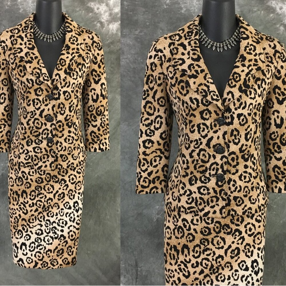 BEAUTIFUL St John collection knit black beige multi jacket skirt suit size 4 - Picture 2 of 9